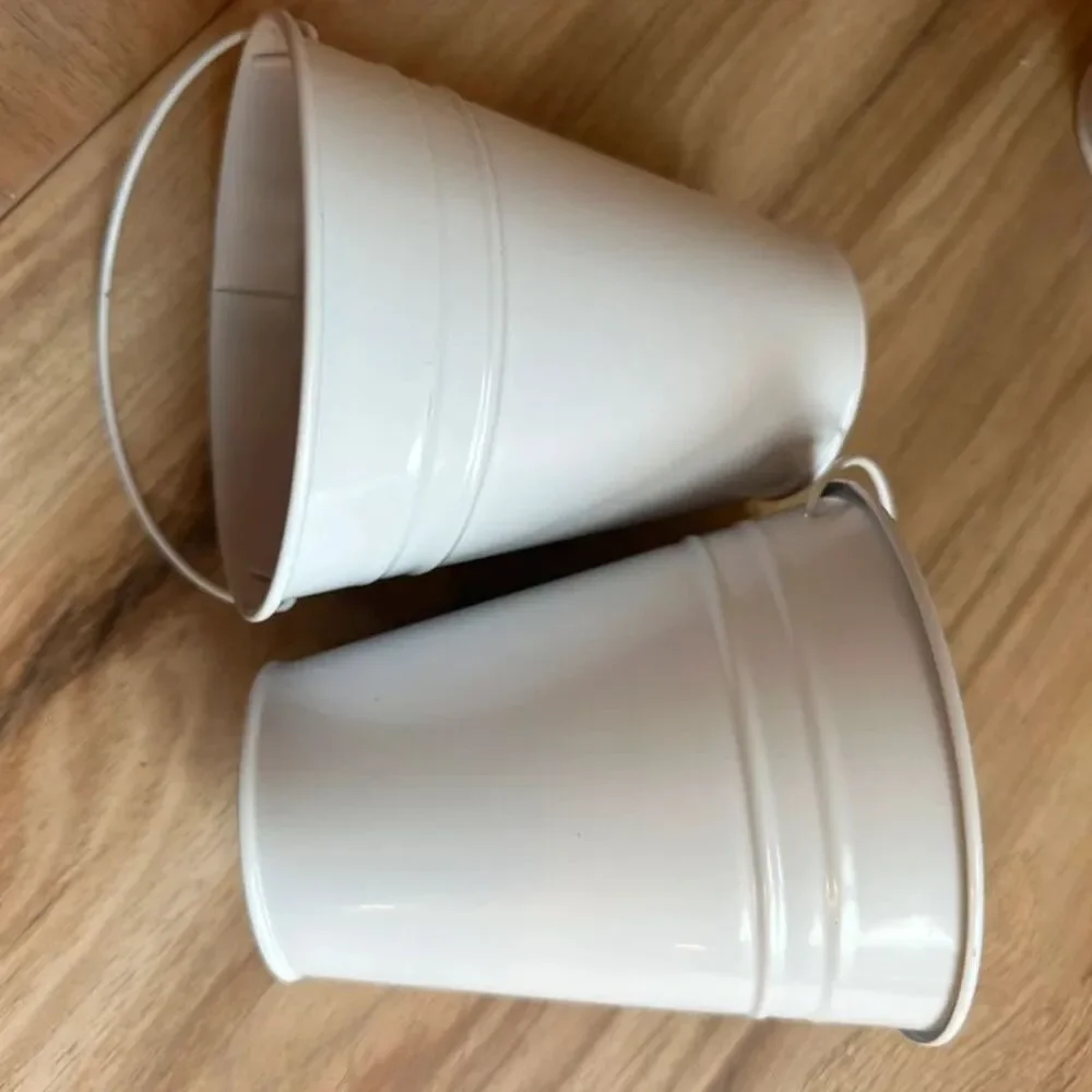 12 Pack White Metal Mini Pails 5” Galvanized Buckets Party Favor Decor storage